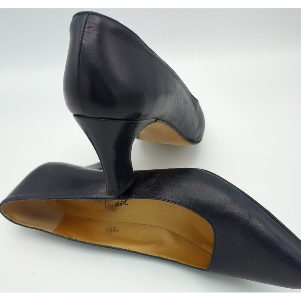 Vtg‎ Rosina Ferragamo Schiavone Block Heeled Pumps Navy Blue Leather Womens 7.5 - Picture 2 of 16
